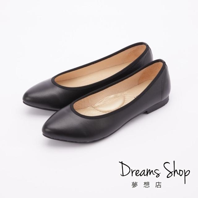 【DREAMS SHOP】41偏小等於40_MIT真皮素面尖頭平底鞋-黑色(面試上班鞋)