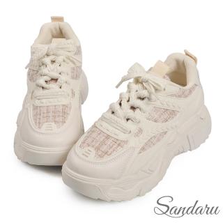 【SANDARU 山打努】老爹鞋 小香風拚色造型鞋帶休閒鞋(米)