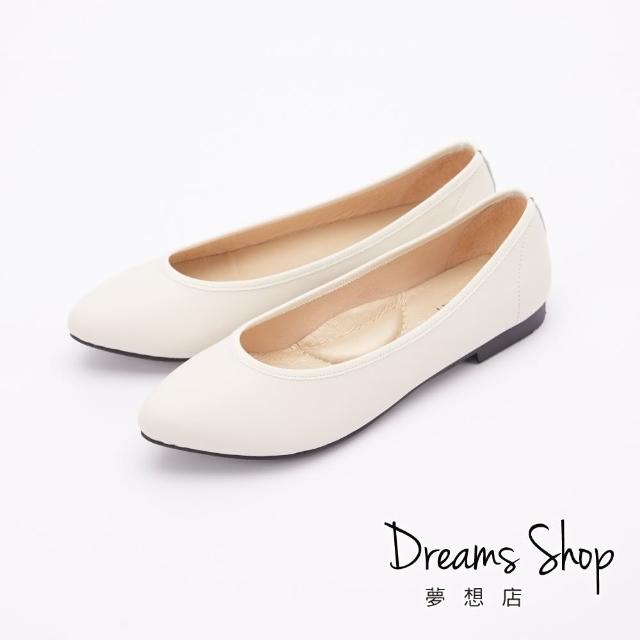 【DREAMS SHOP】41偏小等於40_MIT真皮素面尖頭平底鞋-白色