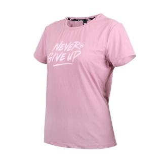 【FIRESTAR】女彈性印花短袖T恤-慢跑 路跑 涼感 運動 上衣 反光 藕粉(DL367-43)