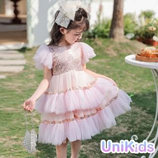 【UniKids】現貨 中大童甜美短袖蛋糕裙洋裝 花童禮服畢業禮服 女大童 CVDM2330(粉紅)