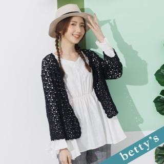 【betty’s 貝蒂思】蕾絲縷空七分袖針織罩衫(黑色)