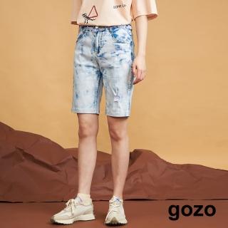 【gozo】貼身抽鬚牛仔五分褲(淺藍)