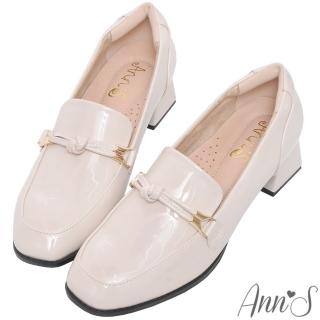 【Ann’S】學院young-軟漆皮質感單節方頭粗跟樂福鞋4cm-版型偏小(米)