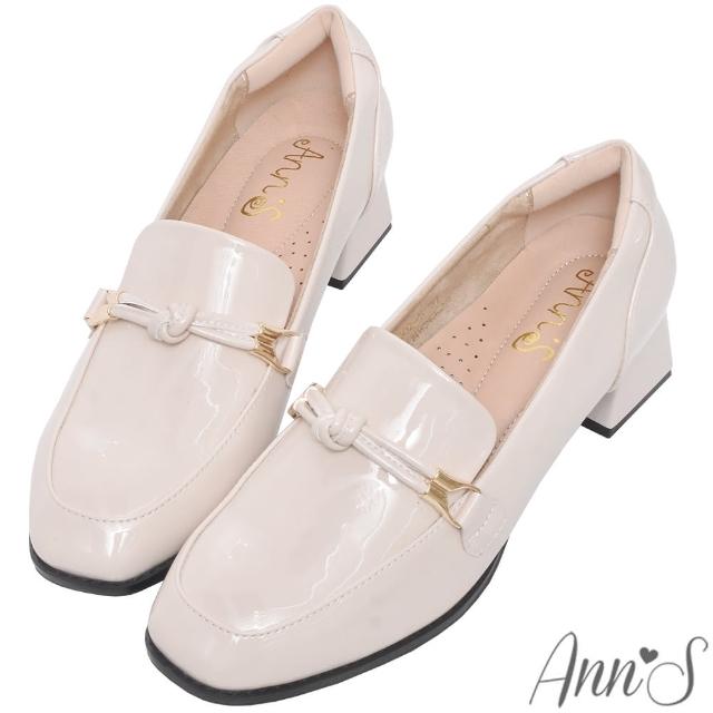 【Ann’S】學院young-軟漆皮質感單節方頭粗跟樂福鞋4cm-版型偏小(米)