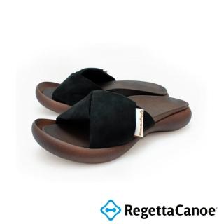【RegettaCanoe】優雅時尚 麂皮扭帶平底涼鞋 CJFD-5361(BLK-黑色)
