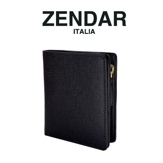【ZENDAR】國際精品 頂級NAPPA小牛皮十字紋拉鍊短夾(黑色 贈原廠送禮提袋)