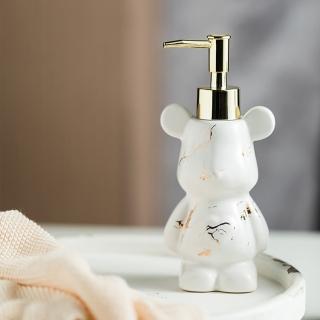【WO HOME】設計款陶瓷洗手乳按壓分裝瓶 洗手乳/乳液/沐浴乳/洗髮精瓶罐子(大理石紋白色小熊)
