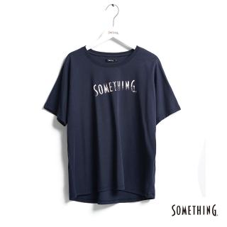 【SOMETHING】女裝 叢林剪影LOGO印花短袖T恤(丈青色)