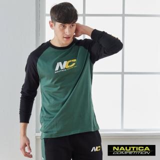 【NAUTICA】男裝 COMPETITION品牌LOGO連肩長袖T恤(綠)