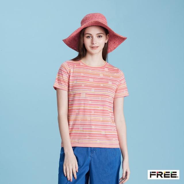【FREE】圓領方塊短袖針織衫(粉紅/粉藍)
