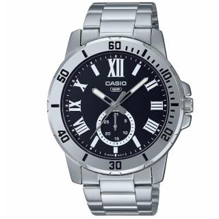 【CASIO 卡西歐】經典羅馬時刻潛水風格設計不鏽鋼指針錶-黑(MTP-VD200D-1B)