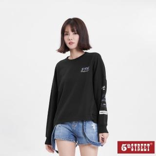【5th STREET】女單袖滿版LOGO長袖T恤-黑色