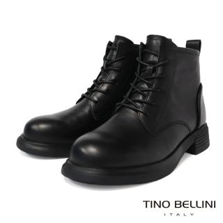 【TINO BELLINI 貝里尼】牛皮圓頭繫帶厚底短靴FWNO038(黑)