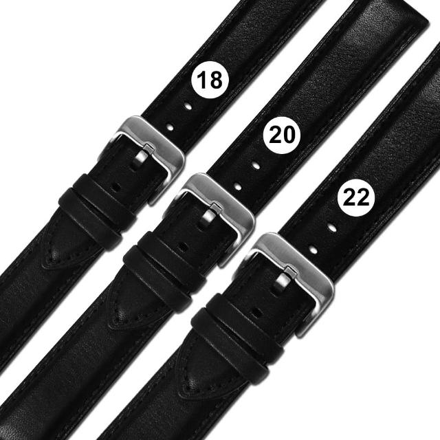 【Watchband】20.22 mm / 各品牌通用 義大利製 微防水 牛皮錶帶(黑色)