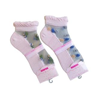 【日本WAGO】2雙入 頂級透氣親膚玻璃襪 舒適透明襪花卉花葉透視襪藤蔓蕾絲透膚絲襪(2雙入 粉紅色)