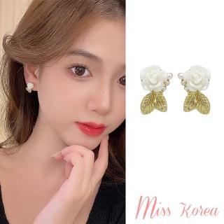 【MISS KOREA】韓國設計S925銀針高級感花朵葉片珍珠造型耳環(S925銀針耳環 葉片耳環 珍珠耳環)