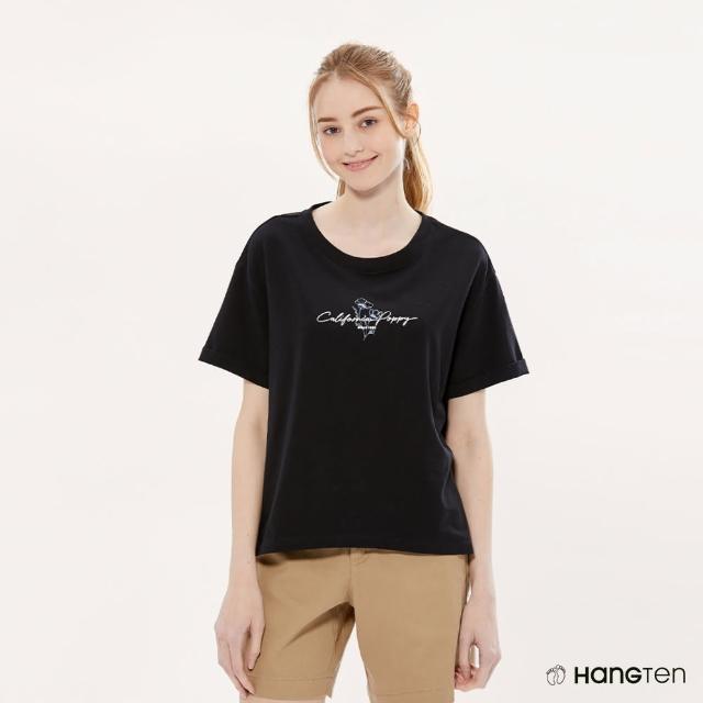 【Hang Ten】女裝-RELAXED FIT蚊蟲防護側邊開衩印花短袖T恤(黑)