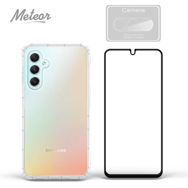 【Meteor】Samsung Galaxy A34 5G 手機保護超值3件組(透明空壓殼+鋼化膜+鏡頭貼)