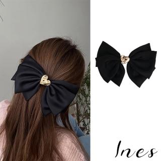 【INES】韓國設計甜美金屬愛心雙層蝴蝶結髮夾(愛心髮夾 雙層髮夾 蝴蝶結髮夾)
