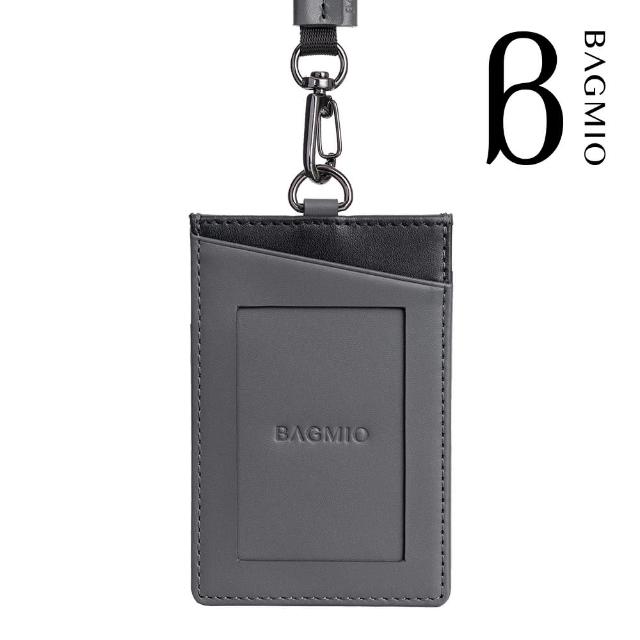 【BAGMIO】雙色牛皮三卡直式證件套-灰黑(附織帶)