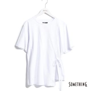 【SOMETHING】女裝 綁帶設計單衩剪裁短袖T恤(白色)