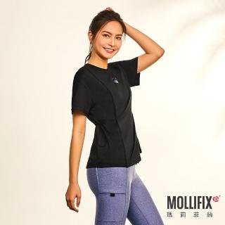 【Mollifix 瑪莉菲絲】涼感收腰修身運動上衣、瑜珈上衣、瑜珈服(黑)