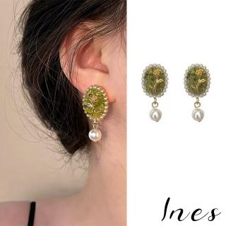 【INES】韓國設計法式復古巴洛克彩釉玫瑰珍珠耳環(彩釉耳環 玫瑰耳環 珍珠耳環)