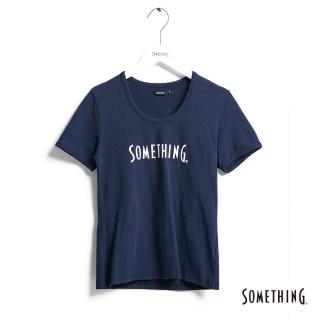 【SOMETHING】女裝 LOGO印花Ｕ領短袖T恤(丈青色)