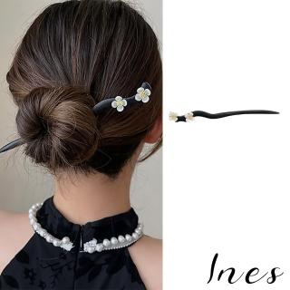 【INES】韓國設計氣質貝殼花朵浪漫木質古典髮簪 盤髮器(貝殼髮簪 花朵髮簪 木質髮簪)