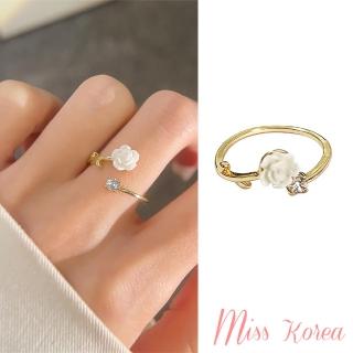 【MISS KOREA】韓國設計溫柔氣質山茶花朵美鑽開口戒 戒指(花朵戒指 美鑽戒指)