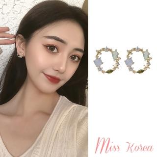 【MISS KOREA】韓國設計S925銀針閃耀美鑽圓潤寶石花圈造型耳環(S925銀針耳環 寶石耳環 花圈耳環)