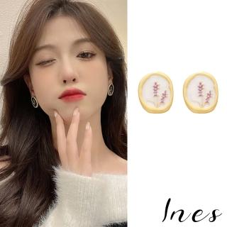 【INES】S925銀針耳環 花朵耳環/韓國設計S925銀針高級感圓框花朵造型耳環(2色任選)