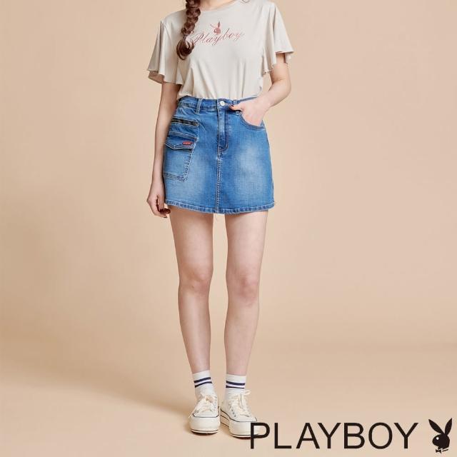 【PLAYBOY】刷白牛仔褲裙(藍色)