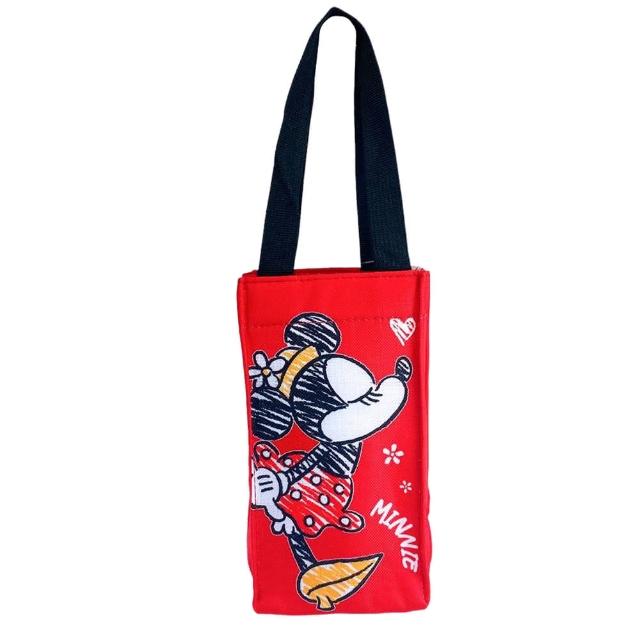 【小禮堂】Disney 迪士尼 米妮 方形保冷水壺袋 - 紅親吻款(平輸品)