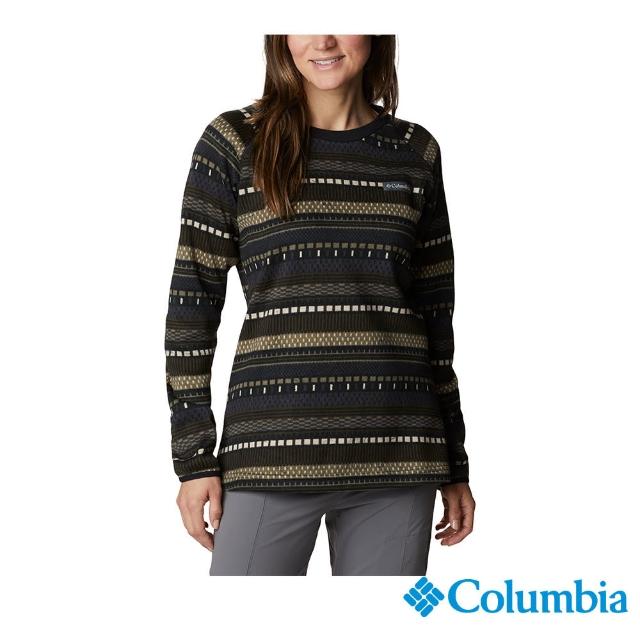【Columbia 哥倫比亞 官方旗艦】女款- Sweater Weathe刷毛半開襟長袖上衣-黑色(UAR06130BK / 2022秋冬)