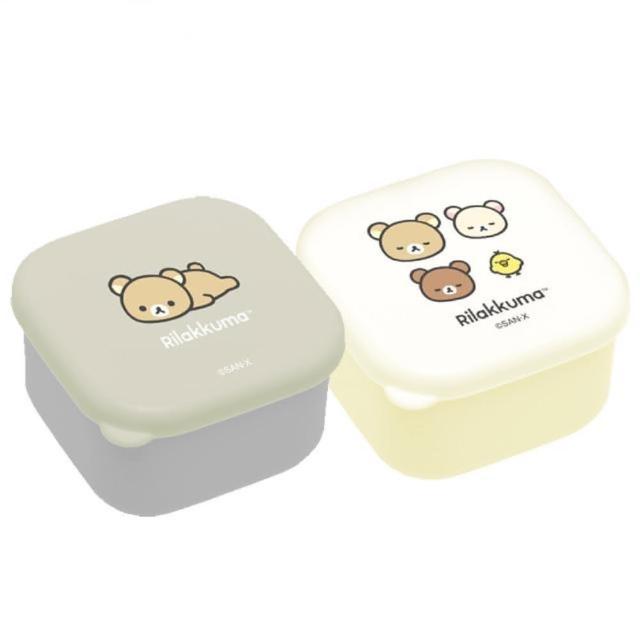 【小禮堂】拉拉熊 迷你方形微波保鮮盒2入組 160ml Ag+- 米灰趴姿款(平輸品)