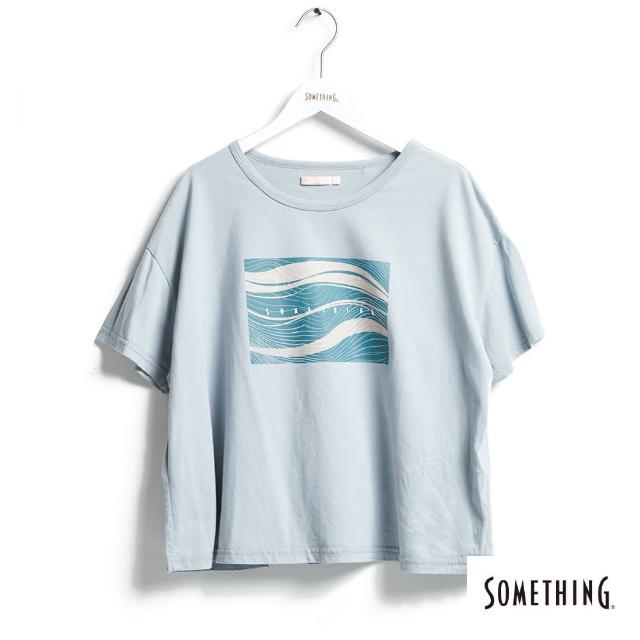 【SOMETHING】女裝 海洋映像印花短版剪裁T恤(淡藍色)