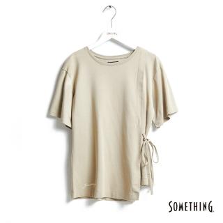 【SOMETHING】女裝 綁帶設計單衩剪裁短袖T恤(淡綠色)