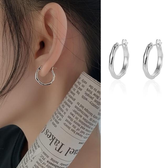 【Emi 艾迷】韓系冷傲優雅微曲線環繞925銀針 耳環 耳扣