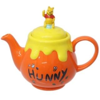 【小禮堂】Disney 迪士尼 小熊維尼 造型陶瓷茶壺 550ml - 黃橘蜂蜜款(平輸品)