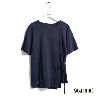 【SOMETHING】女裝 綁帶設計單衩剪裁短袖T恤(丈青色)