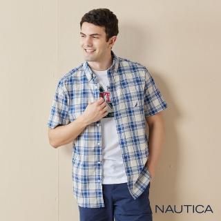 【NAUTICA】男裝 經典格紋短袖襯衫(深藍色)