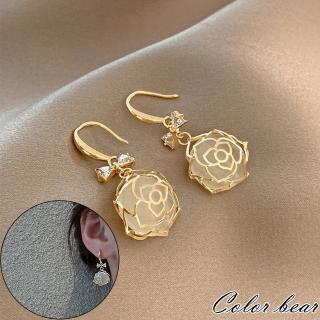 【卡樂熊】s925銀針韓系玫瑰蝶造型耳環飾品(s925銀飾品)
