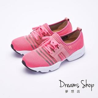 【DREAMS SHOP】輕量_MIT飛織透氣假綁帶健走鞋-桃紅(大尺碼女鞋41)