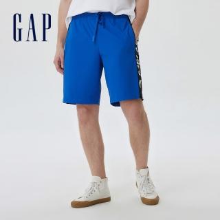 【GAP】男裝 Logo抽繩鬆緊短褲-藍色(668393)