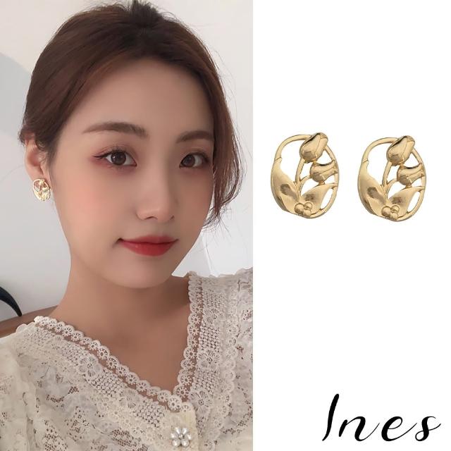 【INES】韓國設計S925銀針金屬風縷空鬱金香造型耳環(S925銀針耳環 縷空耳環 鬱金香耳環)