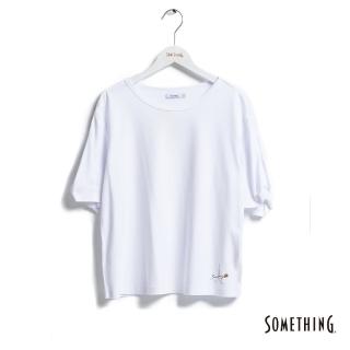 【SOMETHING】女裝 落肩垂墜寬短版剪裁T恤(白色)