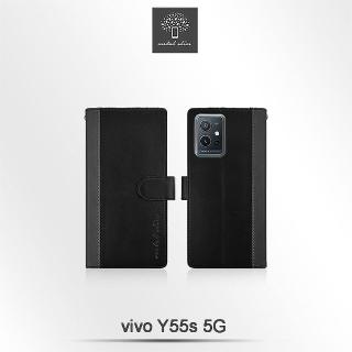 【Metal-Slim】Vivo Y55/Y55s 5G 雙料撞色前扣磁吸內層卡夾皮套