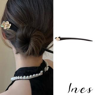 【INES】韓國設計浪漫梔子花朵木質古典髮簪 盤髮器(梔子花髮簪 花朵髮簪 木質髮簪)